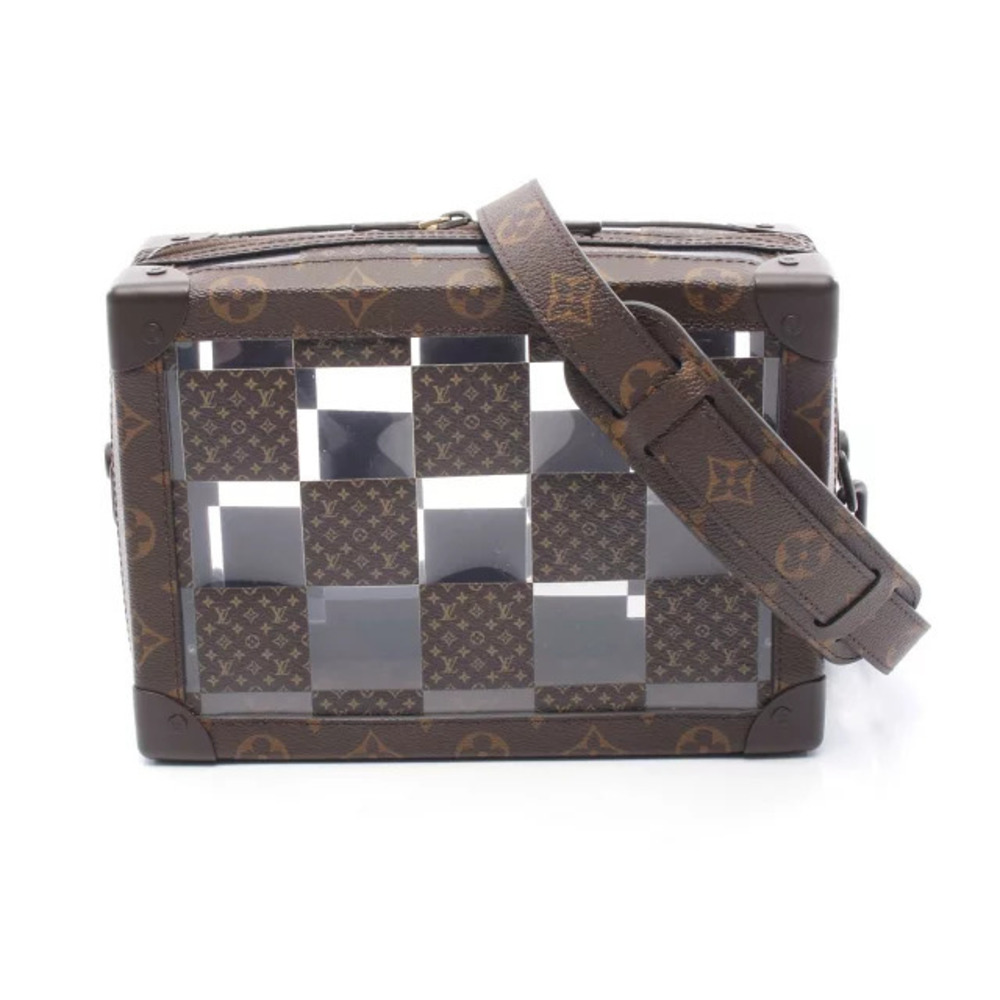 Louis Vuitton Slim Soft Trunk Monogram Chess Shoulder Bag Canvas Brown